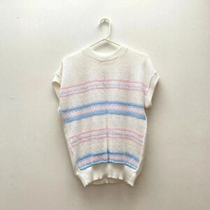 Vintage - Pastel Knit Cottagecore Short Sleeve Pink Blue Cream Sweater
